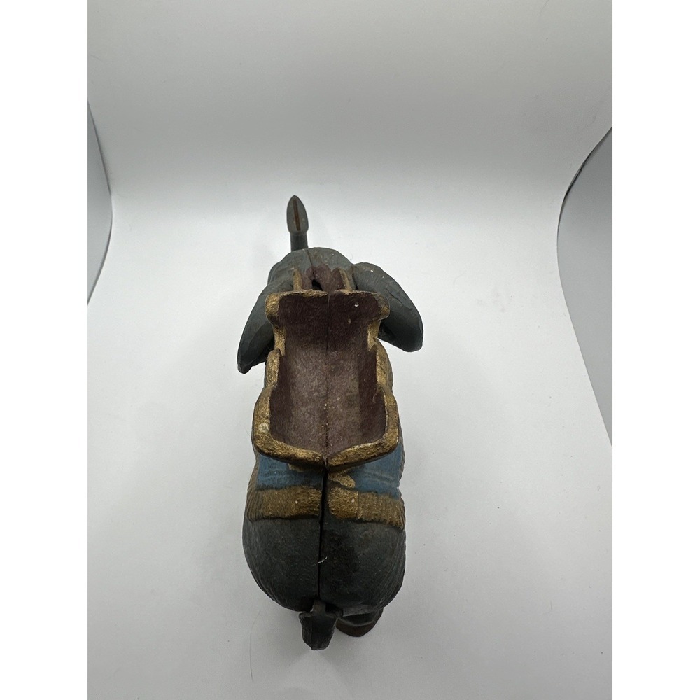 Vintage Cast Iron Hand Painted Gray Elephant Mechanical Coin Bank - Picture 11 of 12
